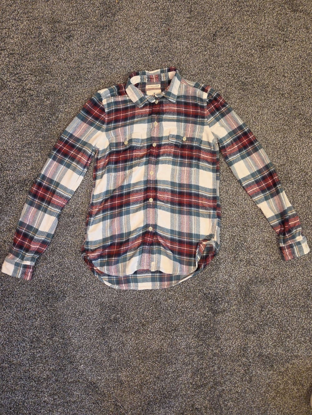 American Eagle Outfitters Plaid Button-Down Shirt - Red, Blue & White